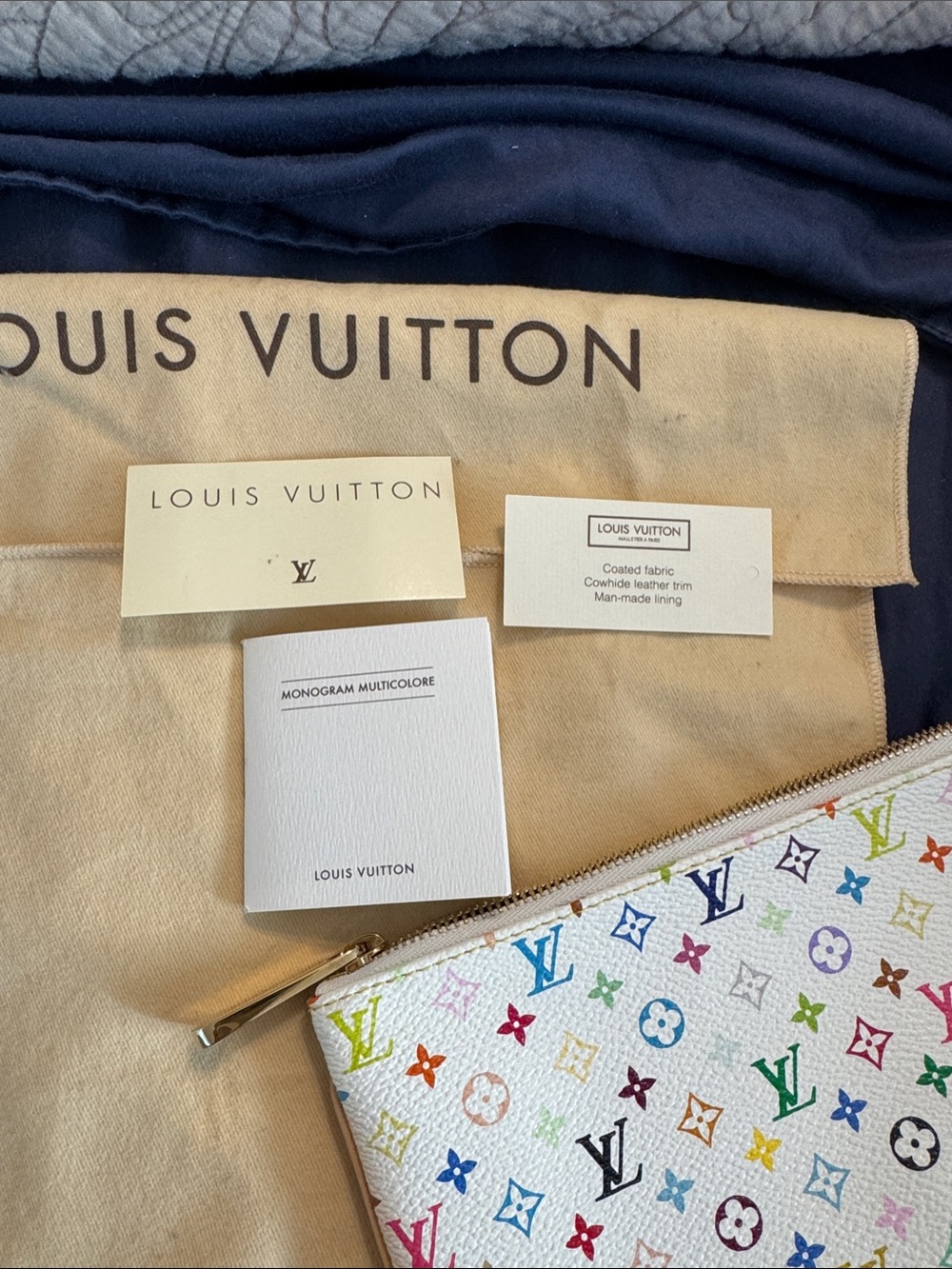 Louis Vuitton Multicolor Monogram Clutch on White Canvas with Natural Trim - Picture 5 of 5